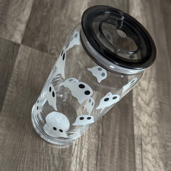Other - Ghost Pattern Glass Cup with lid.